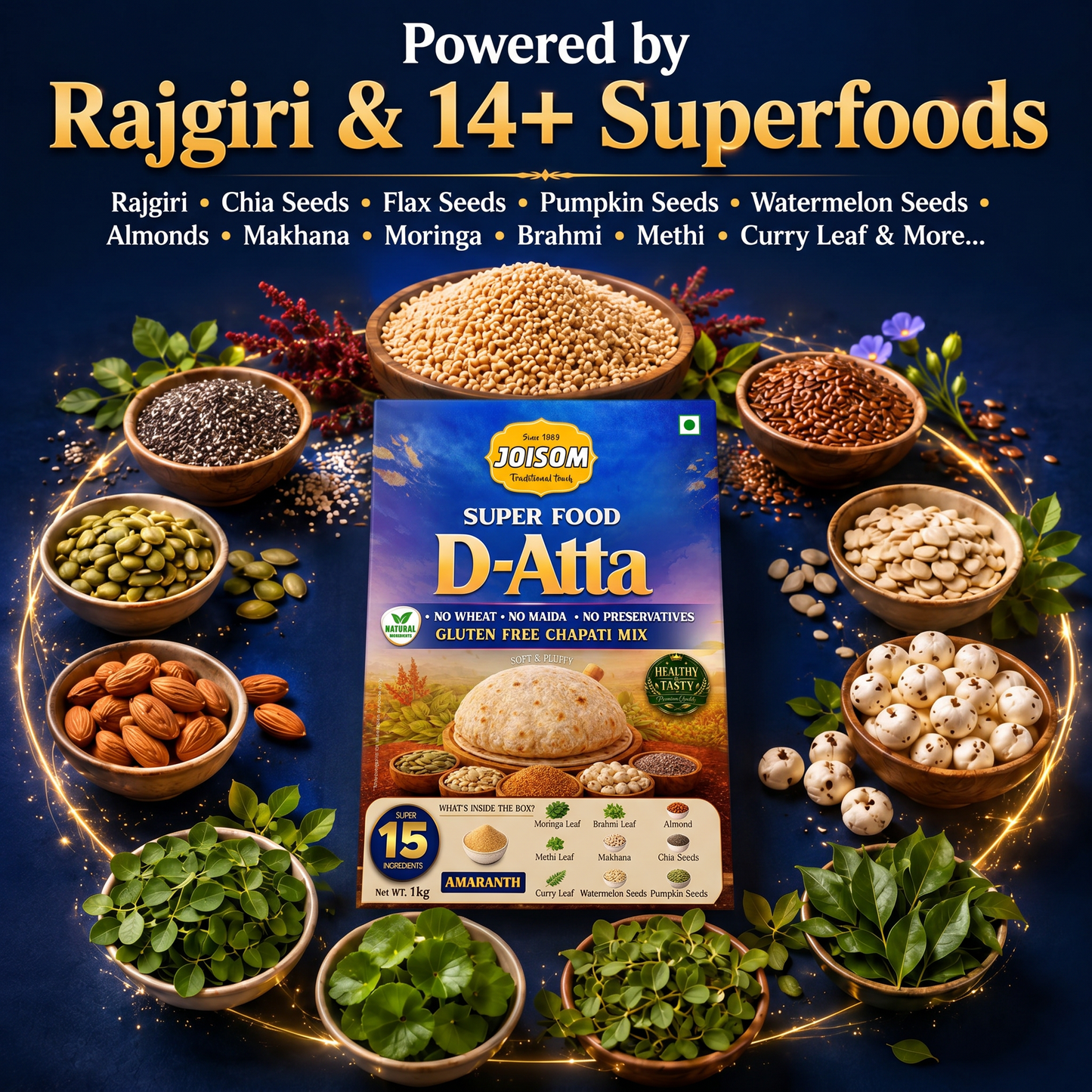 Joisom D-Atta — Wheat-Free Rajgiri Chapati Flour for Diabetics & Blood Sugar Control | 15 Superfoods