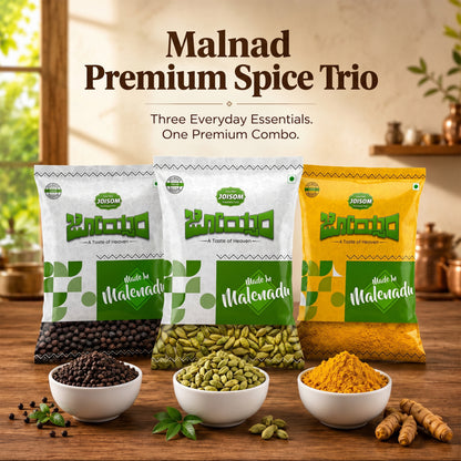 Malnad Premium Spice Trio Combo (450 g) | Pepper, Cardamom & Turmeric Powder