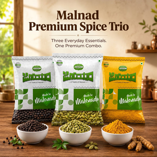 Malnad Premium Spice Trio Combo (450 g) | Pepper, Cardamom & Turmeric Powder