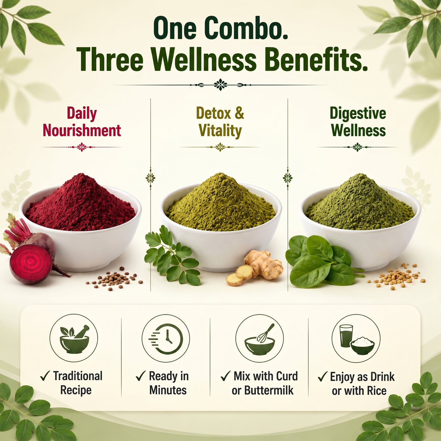 Tambuli Wellness Combo (750g) – Beetroot & Seeds, Moringa & Ginger & Palak & Methi