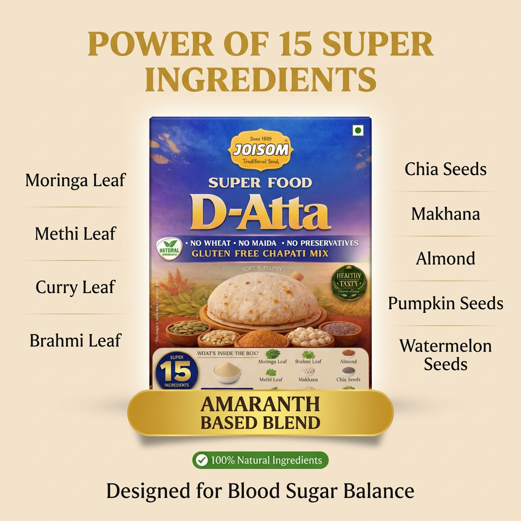 joisom d atta ingredients list with amaranth moringa chia seeds makhana for diabetes friendly diet