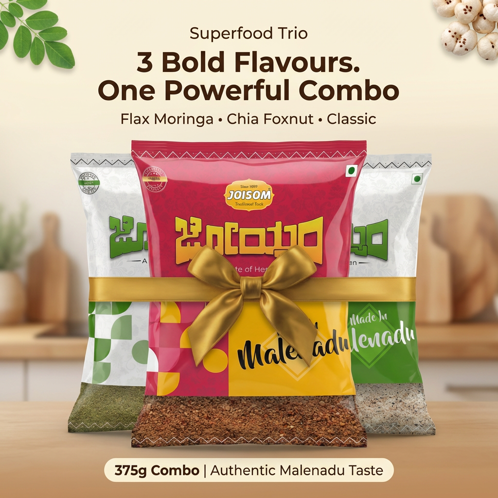 Amaranth Flax Moringa + Chia Foxnut + Classic Chutney Powder Combo | Joisom | 3 Pack (375g)