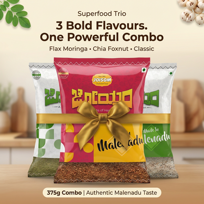 Amaranth Flax Moringa + Chia Foxnut + Classic Chutney Powder Combo | Joisom | 3 Pack (375g)