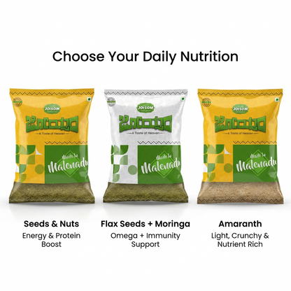 Amaranth Seeds Nuts + Flax Moringa + Amaranth Chutney Powder Combo | Joisom | 3 Pack (375g)