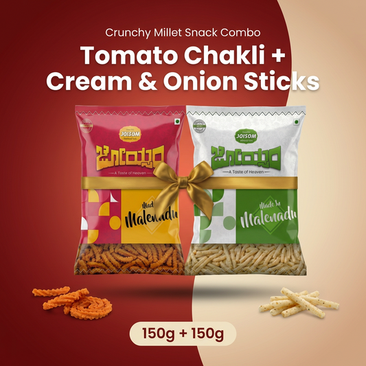 Snacks Combo 3 - Amaranth Tomato Chakli + Cream & Onion Sticks | Pack of 2 (300g)