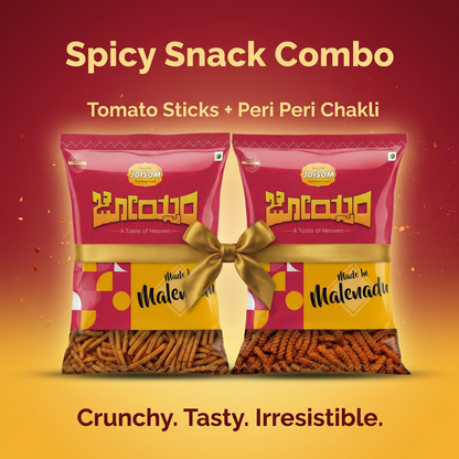 Snacks Combo 2 - Amaranth Tomato Sticks + Peri Peri Chakli | Pack of 2 (300g)