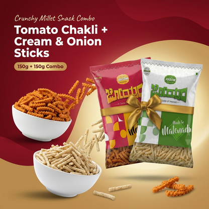 Snacks Combo 3 - Amaranth Tomato Chakli + Cream & Onion Sticks | Pack of 2 (300g)