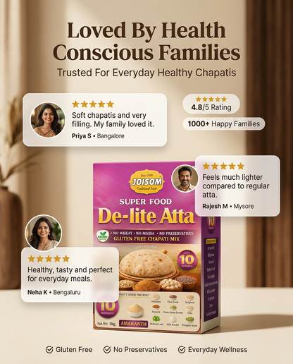 De-Lite Atta | Amaranth-Based Multigrain Flour for Everyday Family Nutrition | Joisom | 1 kg